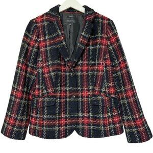 Talbots Aberdeen Blazer Jacket Wool Blend Red/Black Plaid Tailored Womens Sz 16